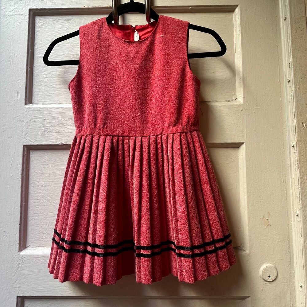Vtg Girls red sleeveless fit and flare dress L Preppy Dainty Mod Holiday Party